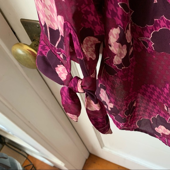 NWT Zac & Rachel Houndstooth Floral 3/4 Tie Sleeve Purple Berry Pink Small - Picture 6 of 13